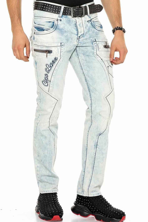 CD272 Ice Blue Stitched Men's Jean Trousers