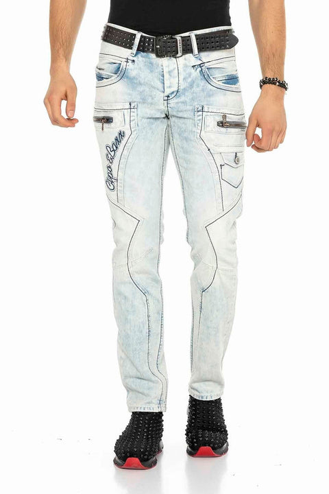 CD272 Ice Blue Stitched Men's Jean Trousers