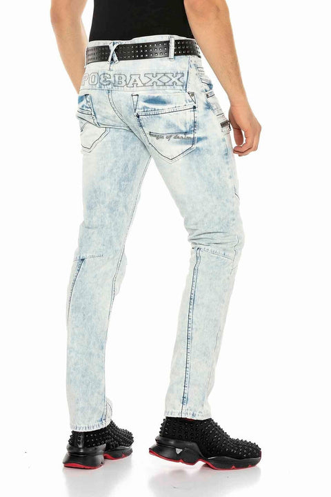CD272 Ice Blue Stitched Men's Jean Trousers
