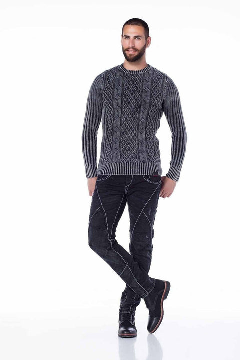 CD288 Pieced Stitched Biker Style Jeans Trousers