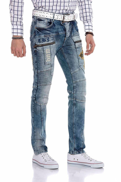 CD293 Stitching Detailed Embroidered Men's Jean Trousers