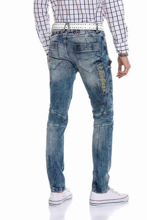 CD293 Stitching Detailed Embroidered Men's Jean Trousers