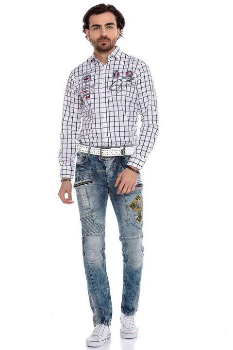 CD293 Stitching Detailed Embroidered Men's Jean Trousers