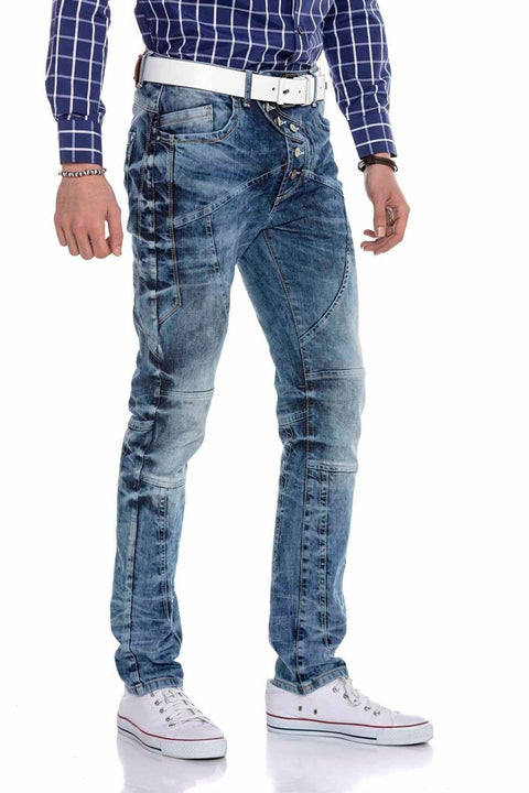 CD346 External Buttoned Piece Men's Jean Trousers