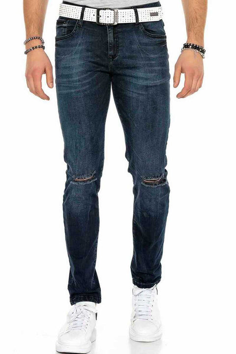CD375 Chained Ripped Dark Blue Slim Fit Men's Jean