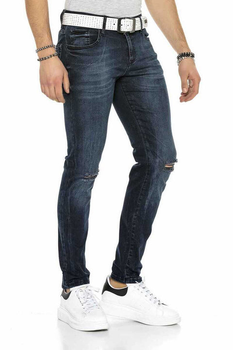 CD375 Chained Ripped Dark Blue Slim Fit Men's Jean