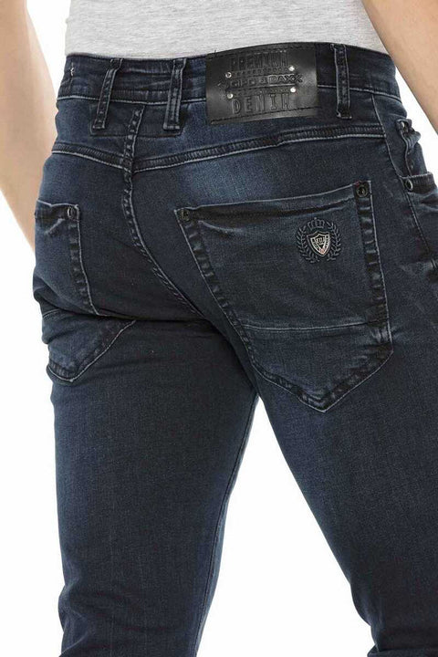 CD375 Chained Ripped Dark Blue Slim Fit Men's Jean