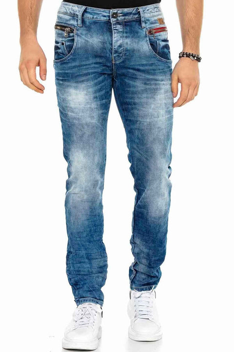 CD394 Slim Fit Washed Fabric Jean Trousers