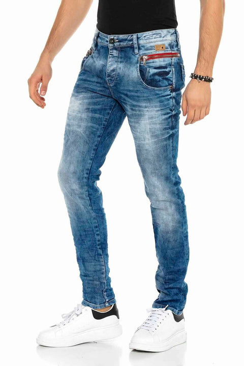 CD394 Slim Fit Washed Fabric Jean Trousers