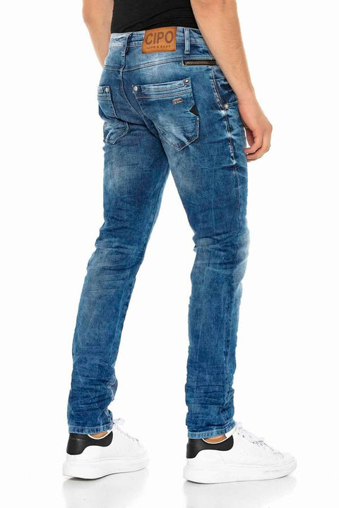 CD394 Slim Fit Washed Fabric Jean Trousers