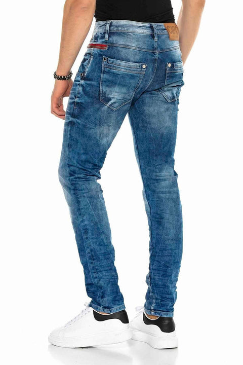 CD394 Slim Fit Washed Fabric Jean Trousers
