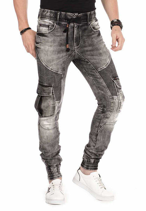 CD446 Hip Hop Style Cargo Pocket Slim Leg Men's Trousers