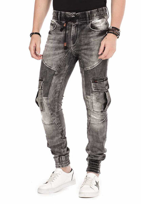 CD446 Hip Hop Style Cargo Pocket Slim Leg Men's Trousers