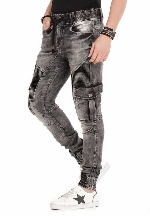 CD446 Hip Hop Style Cargo Pocket Slim Leg Men's Trousers