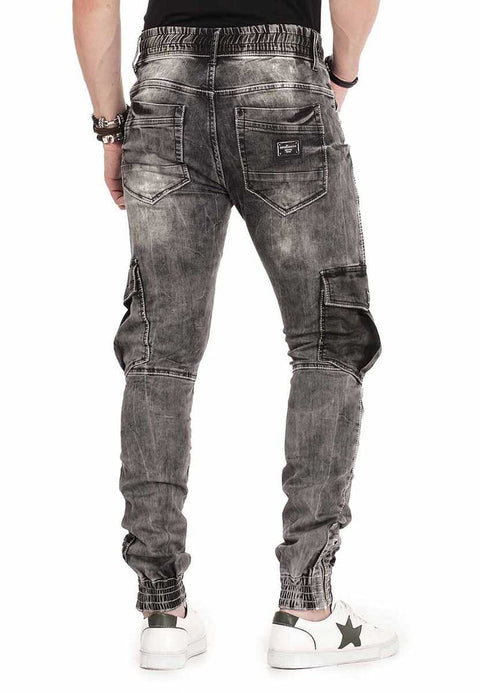 CD446 Hip Hop Style Cargo Pocket Slim Leg Men's Trousers