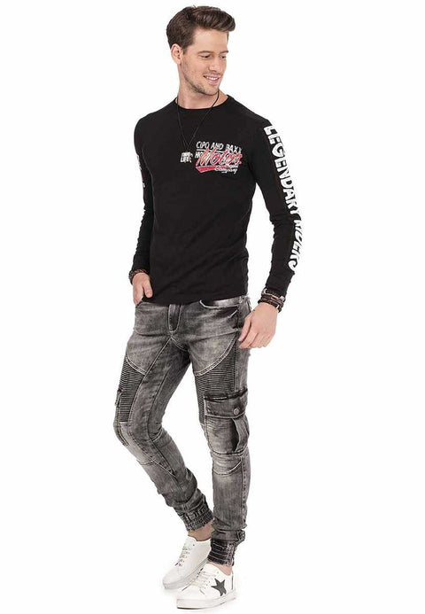 CD446 Hip Hop Style Cargo Pocket Slim Leg Men's Trousers