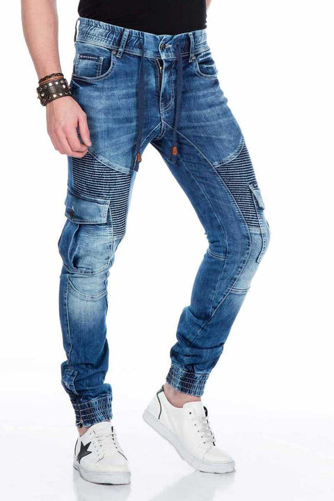 CD446 Hip Hop Style Cargo Pocket Slim Leg Men's Trousers
