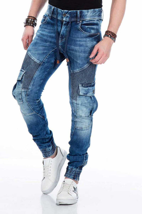 CD446 Hip Hop Style Cargo Pocket Slim Leg Men's Trousers