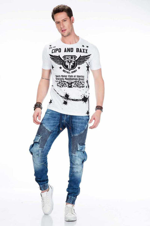 CD446 Hip Hop Style Cargo Pocket Slim Leg Men's Trousers