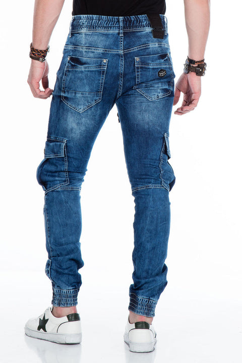 CD446 Hip Hop Style Cargo Pocket Slim Leg Men's Trousers