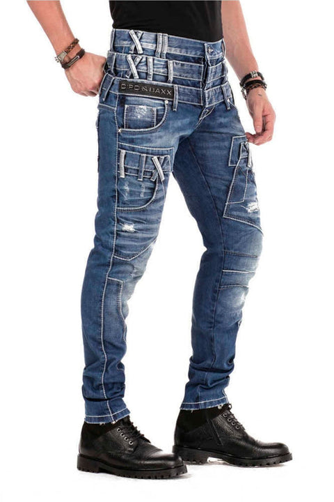 CD466 Three Layer Belt Slim Fit Worn Men's Jean Trousers