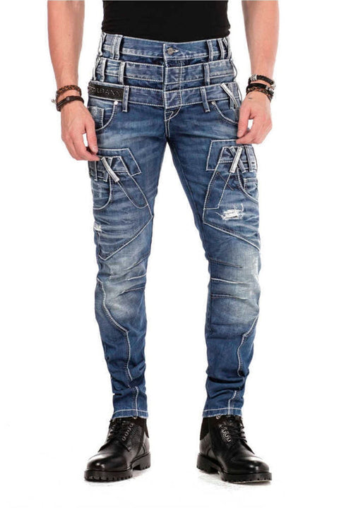 CD466 Three Layer Belt Slim Fit Worn Men's Jean Trousers
