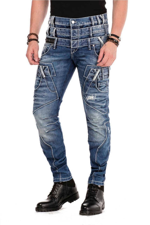 CD466 Three Layer Belt Slim Fit Worn Men's Jean Trousers