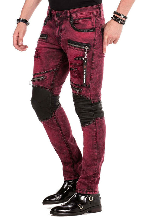 CD481 Patch Embroidered Men's Biker Trousers