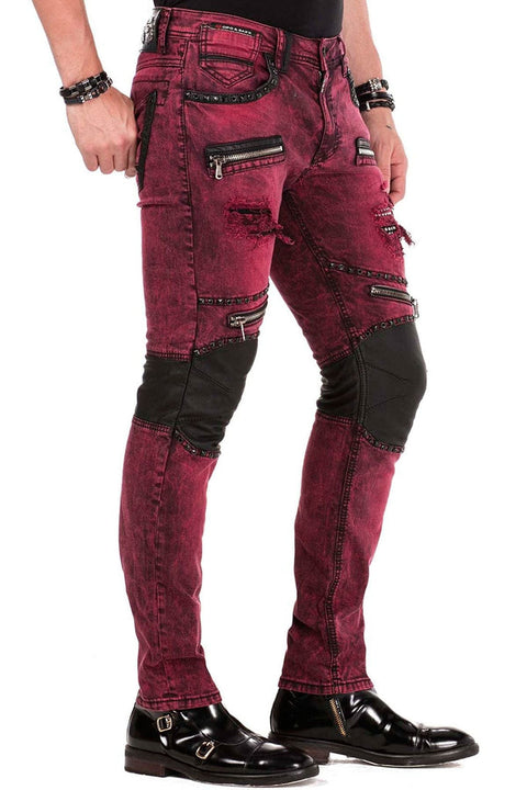 CD481 Patch Embroidered Men's Biker Trousers