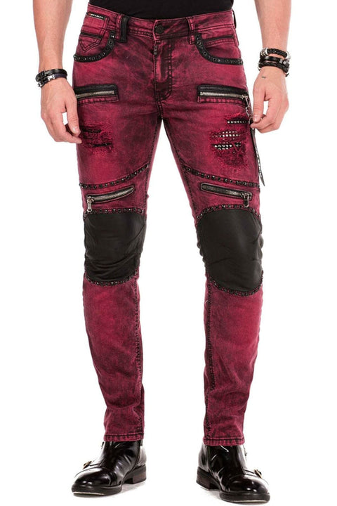 CD481 Patch Embroidered Men's Biker Trousers