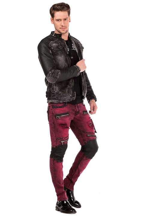 CD481 Patch Embroidered Men's Biker Trousers