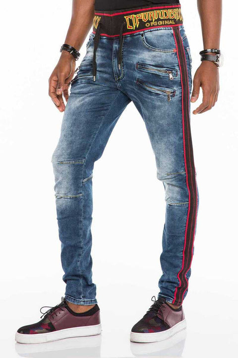 CD504 Rubber Belt Slim Fit Men's Jean Trousers