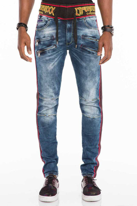CD504 Rubber Belt Slim Fit Men's Jean Trousers
