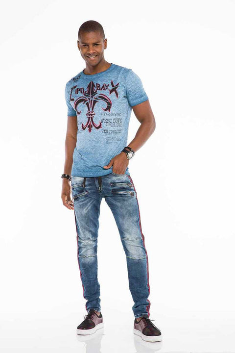 CD504 Rubber Belt Slim Fit Men's Jean Trousers