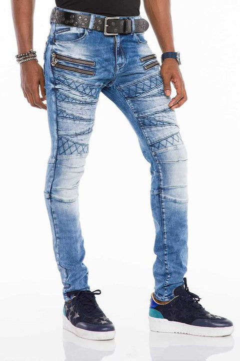 CD505 Patterned Stitched Skinny Fit Blue Men's Jean Trousers