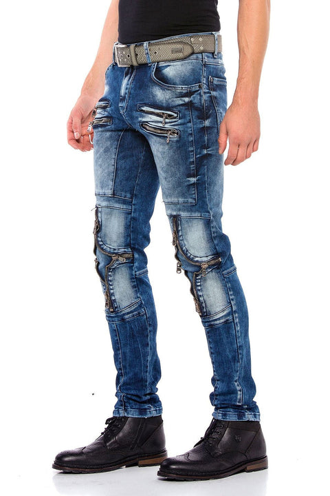 CD551 Street Style Skinny Fit Men's Trousers with Zipper at the Knees