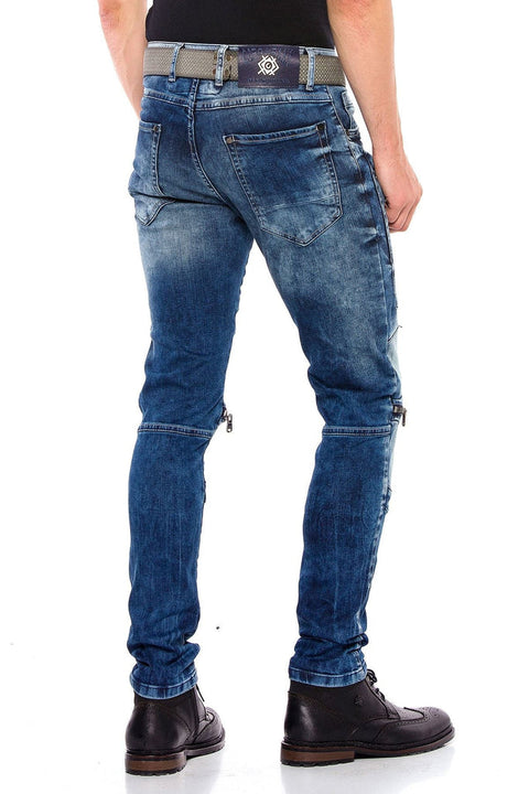 CD551 Street Style Skinny Fit Men's Trousers with Zipper at the Knees