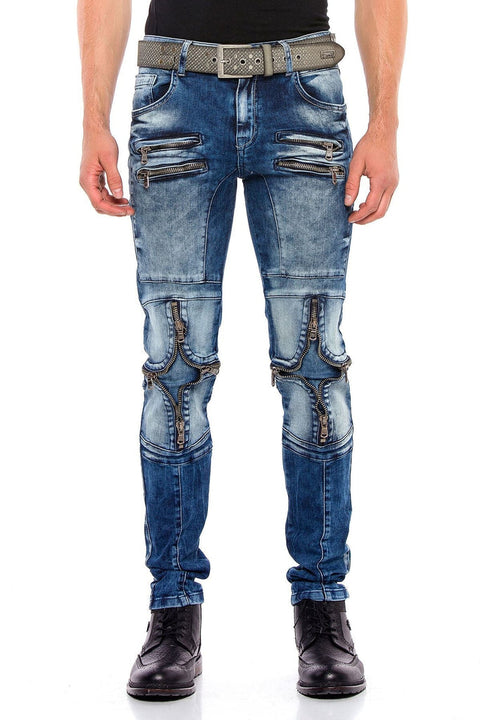 CD551 Street Style Skinny Fit Men's Trousers with Zipper at the Knees