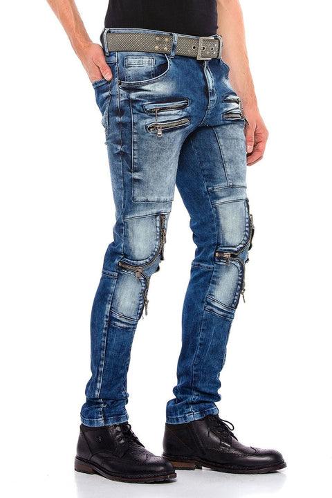CD551 Street Style Skinny Fit Men's Trousers with Zipper at the Knees