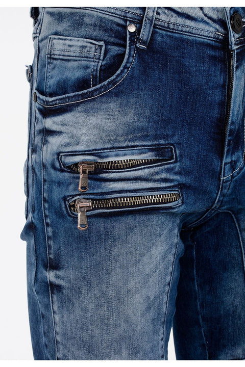 CD551 Street Style Skinny Fit Men's Trousers with Zipper at the Knees