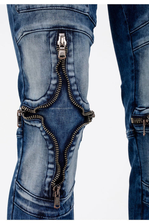 CD551 Street Style Skinny Fit Men's Trousers with Zipper at the Knees