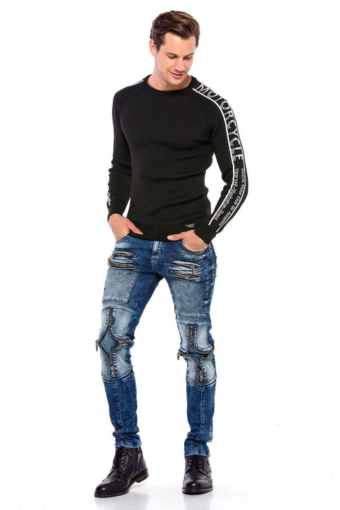 CD551 Street Style Skinny Fit Men's Trousers with Zipper at the Knees