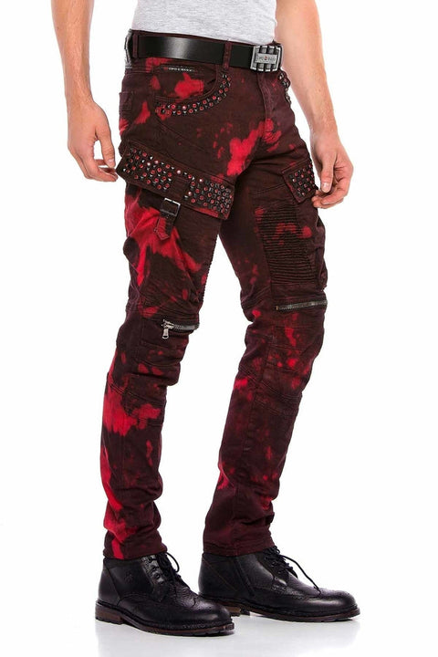 CD558 Shadow Patterned Stone and Zipper Cargo Pants