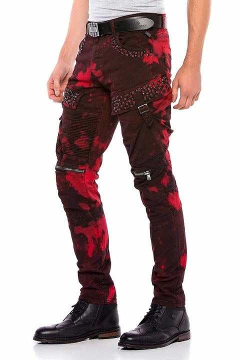 CD558 Shadow Patterned Stone and Zipper Cargo Pants