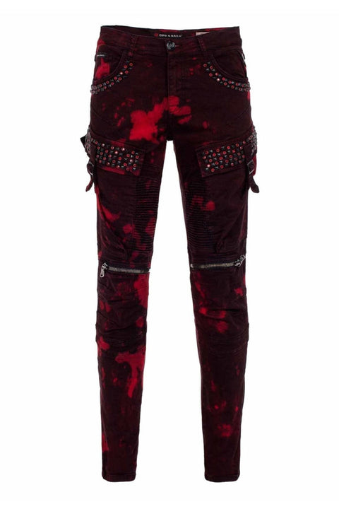 CD558 Shadow Patterned Stone and Zipper Cargo Pants