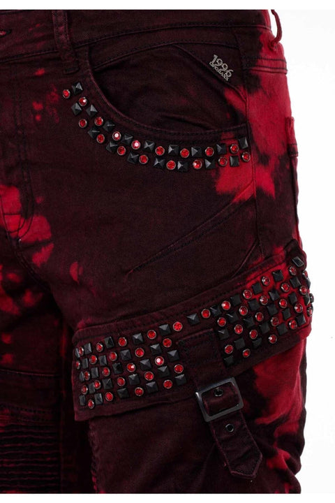 CD558 Shadow Patterned Stone and Zipper Cargo Pants