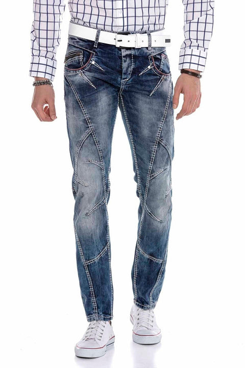 CD563 Pieced Stitched Regular Cut Jean Trousers