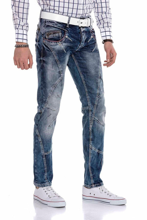 CD563 Pieced Stitched Regular Cut Jean Trousers