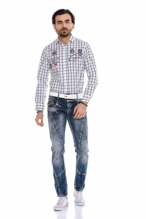 CD563 Pieced Stitched Regular Cut Jean Trousers