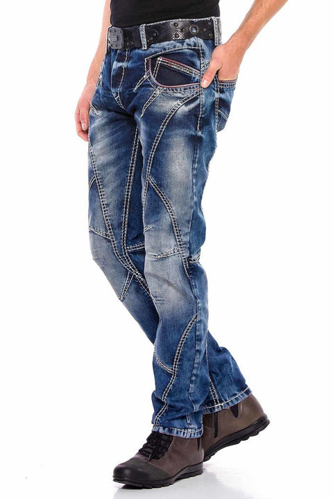 CD563 Pieced Stitched Regular Cut Jean Trousers